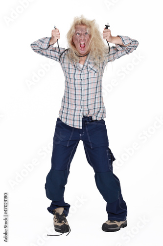 Photo: craftswoman after an electric shock craftswoman after an electric shock