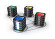 Connected servers farm, 3D icon over white