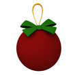 Red blank cloth Christmas tree ball with green bow, 3d