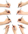 Photo: Collage of hands with pens on white background Collage of hands with pens on white background