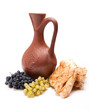 traditional clay jug wine with grapes and lavash