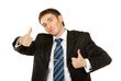 Happy businessman showing his thumb up with smile