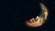 Santa Claus resting on Moon and waiting for Reindeer