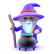 Wizard cooks up a spell in his cauldron
