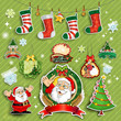 Vektor: Santa Claus and labels on green background Santa Claus and labels on green background