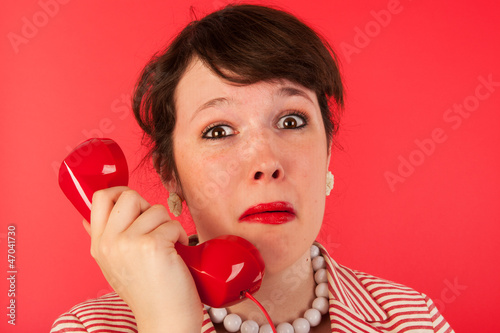 Photo: Woman with sad phone call Woman with sad phone call