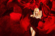 Sexy Blonde Fantasy Woman with Splashing Red Silk