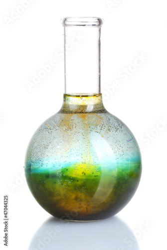 Photo: brightly ink in a flask with water isolated on white brightly ink in a flask with water isolated on white
