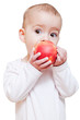 Baby girl eating healthy food isolated