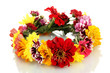 wreath of beautiful summer flowers, isolated on white