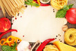 paper for recipes, spaghetti with vegetables and spices,