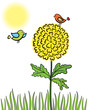 Two enamored birds couple on the flower