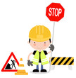 Roadworks Guy Holding up Stop Sign