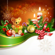 Vector: Christmas decoration with candles , pine tree and balls Christmas decoration with candles , pine tree and balls