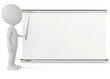 3d humanoid character with a empty signboard