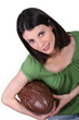 woman holding an enormous chocolate Easter egg