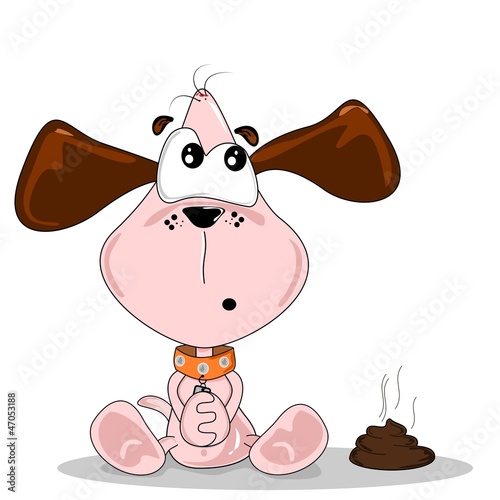 Vector: Cartoon dog sitting next to a pile of dog dirt Cartoon dog sitting next to a pile of dog dirt