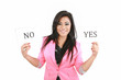 attractive young woman thinking yes or no