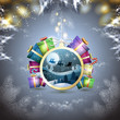 Christmas with gifts and Santa sleigh
