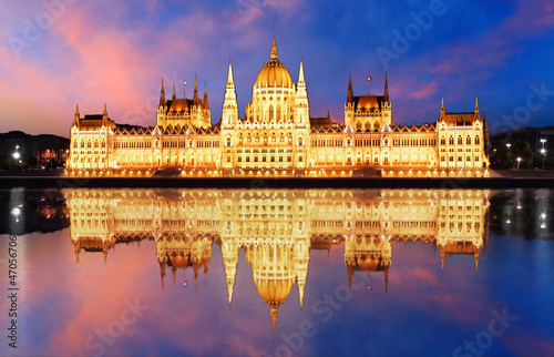 Photo: Budapest - Parliament.with reflection in Danube at night Budapest - Parliament.with reflection in Danube at night
