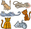 happy and sleepy cats cartoon set
