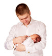 Father and newborn baby. Dad cradling baby.