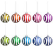 Bunte hängende Weihnachtskugeln mit Streifen, Vektor Set