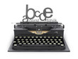 Typewriter and letters on white background