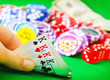 Card for poker in the hand, chips and card for poker
