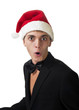 surprised man wearing a christmas on the white