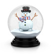 snowman in snow dome 3d illustration