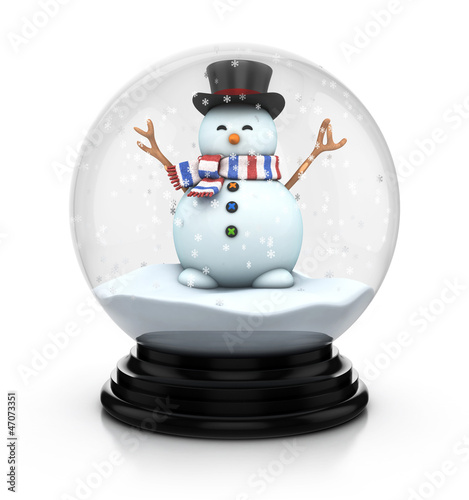 Illustration: snowman in snow dome 3d illustration snowman in snow dome 3d illustration