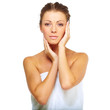 Portrait of beautiful woman wrapped in white towel