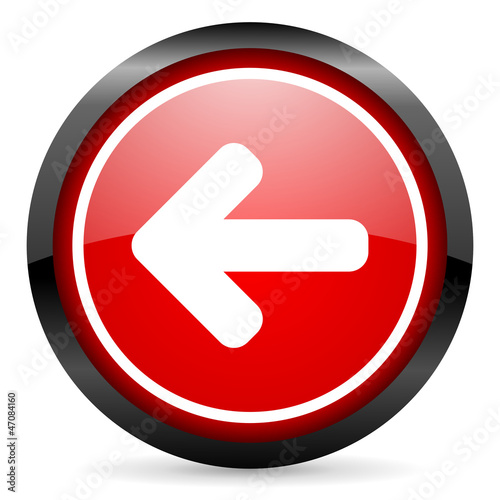 Illustration: arrow left round red glossy icon on white background arrow left round red glossy icon on white background