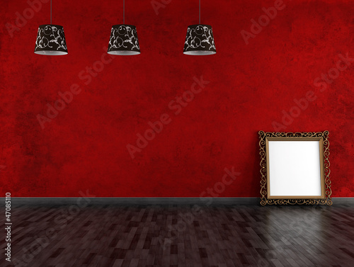 Illustration: red and black empty vintage room red and black empty vintage room