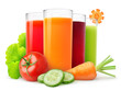Fresh vegetable juices isolated on white