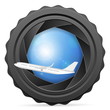 Vektor: camera shutter with airplane camera shutter with airplane