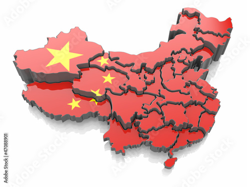 Illustration: Map of China in national flag colors Map of China in national flag colors