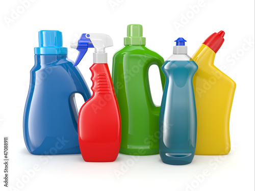 Illustration: Plastic detergent bottles. Cleaning products. Plastic detergent bottles. Cleaning products.