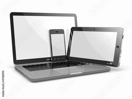 Illustration: Laptop, phone and tablet pc. Electronic devices Laptop, phone and tablet pc. Electronic devices