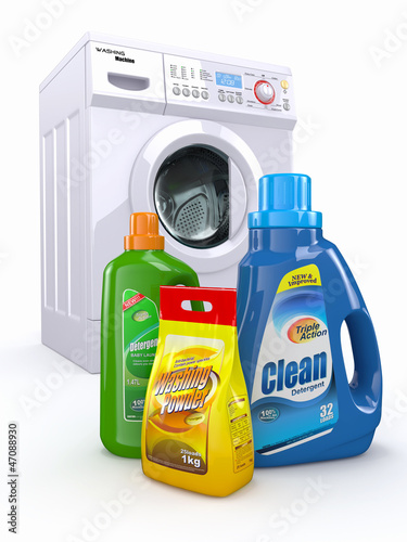 Illustration: Washing machine and detergent bottles Washing machine and detergent bottles