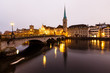 View of Zurich and Old City Center Reflecting in the river Limma