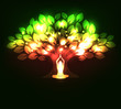 Beautiful sparkling tree and woman in yoga pose in the front.