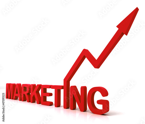 Illustration: Red Marketing Word Means Promotion Sales And Advertising Red Marketing Word Means Promotion Sales And Advertising