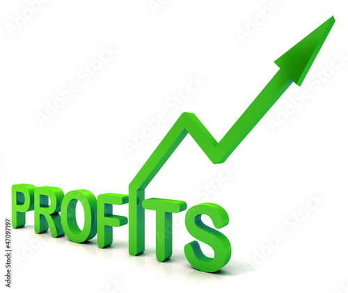 Illustration: Green Profit Word Shows Income Earned Green Profit Word Shows Income Earned