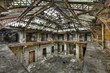 Beautiful glass roof inside the hall of an abandoned central off