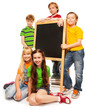 Five kids with blackboard