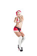 sexy frau als weihnachtsfrau mit high heels