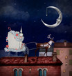 Christmas sleigh on a roof - digital paint