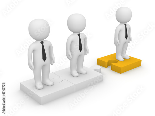 Illustration: 3d people standing on detached puzzle pieces 3d people standing on detached puzzle pieces